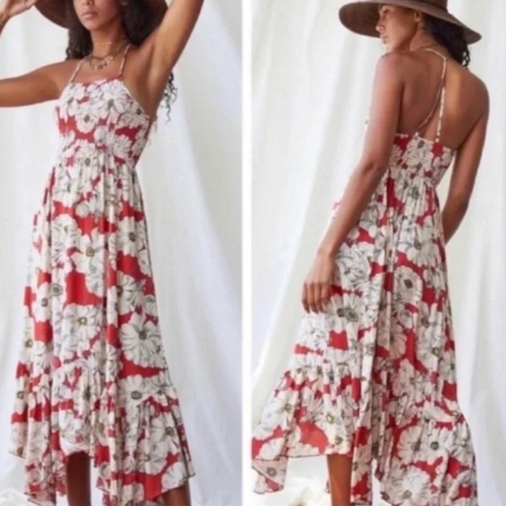 Free People Red and White Floral High Low Dress